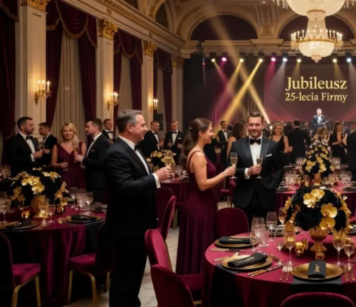Uroczysta gala jubileuszowa z elegancką scenografią i oświetleniem